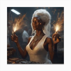Woman With Sparklers Canvas Print