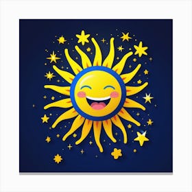 Lovely smiling sun on a blue gradient background 89 Canvas Print