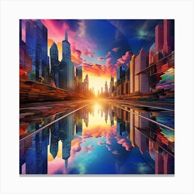 Futuristic Cityscape, Optical Illusions Canvas Print