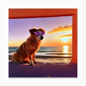 Dog And Sunset Canvas Print