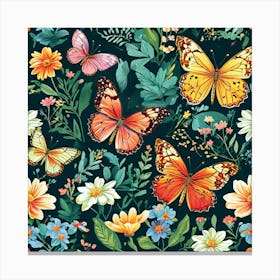 Butterflies On A Black Background Canvas Print