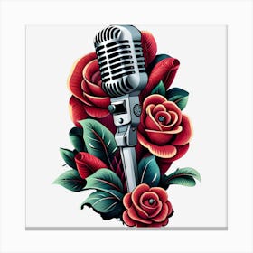 Roses And Microphone Canvas Print