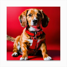 A Photo Of A Dog Wearing A Red Collar And Leash Canvas Print