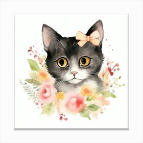 Kitty With Flowers Canvas Print