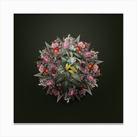 Vintage Laurustinus Flower Wreath on Olive Green n.2079 Canvas Print