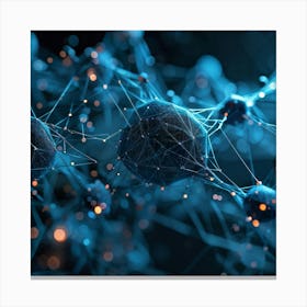 Blueish Abstract Network Of Interlinked Nodes Floating In Three Dimensional Space Showcasing Futuri 2 1 Canvas Print