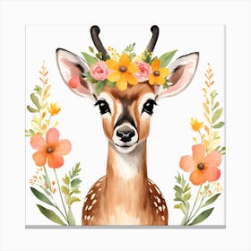 Floral Baby Antelope Nursery Illustration (37) Canvas Print