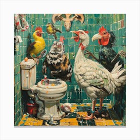 Chickens In The Bathroom Canvas Print