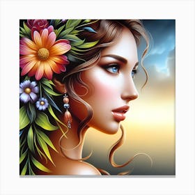 Beautiful Girl With Flowers In Her Hair 2 Canvas Print