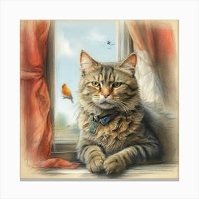 Cat And Bird Canvas Print