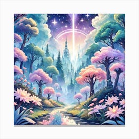 A Fantasy Forest With Twinkling Stars In Pastel Tone Square Composition 141 Canvas Print