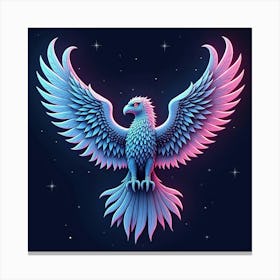 A Mythical Griffin With Feathers Of Cascading, Neon Patterns Soaring Through A Starlit Sky 1 Canvas Print