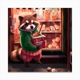 Raccoon Running a Japanese Shop Canvas Print