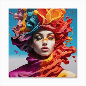 Colorful Girl With Colorful Hair Canvas Print