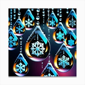 Snowflakes On Water Drops Canvas Print