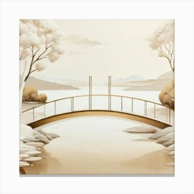 Bridge Over The River gold and beige Canvas Print