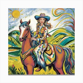 Cowgirl On Horseback Matisse-inspired 8 Canvas Print