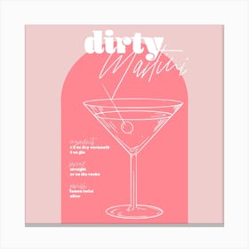 Vintage Retro Inspired Dirty Martini Recipe Pink And Dark Pink Square Canvas Print