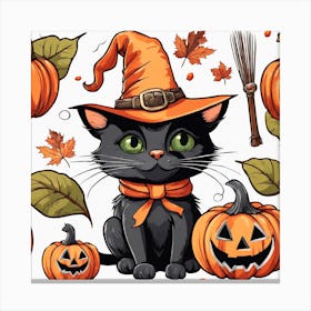 Cute Cat Halloween Pumpkin (66) Canvas Print