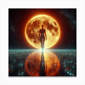 Person Standing In Front Of The Moon Canvas Print