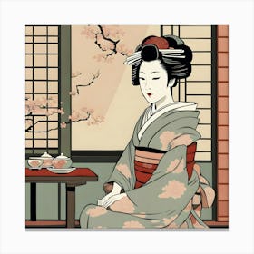 Geisha Having Tea Canvas Print