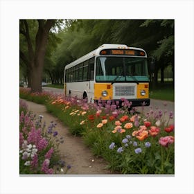 Default Bus Walks Among Flowers And Trees 0 Canvas Print