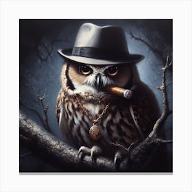 Owl Smoking A Cigar Canvas Print