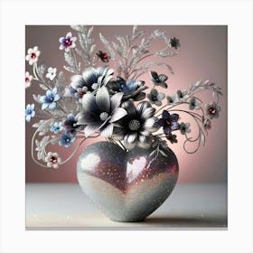 Heart Shaped Vase With Flowers 1 Canvas Print