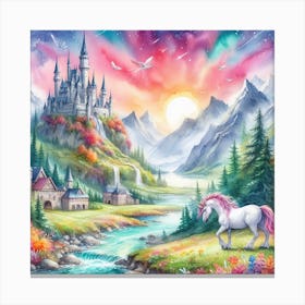 Unicorn In A Castle Canvas Print
