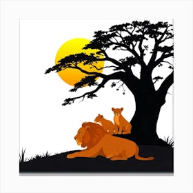 Lions In The Sun under a Tree Canvas Print