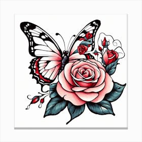 Butterfly And Roses 2 Canvas Print