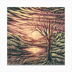 Lone Tree At Sunset Canvas Print