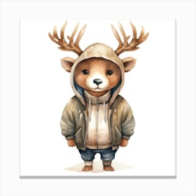 Watercolour Cartoon Elk In A Hoodie 2 Canvas Print