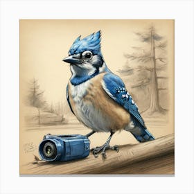 Blue Jay With Camera Canvas Print