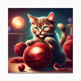Cat Playing With Yarn Canvas Print