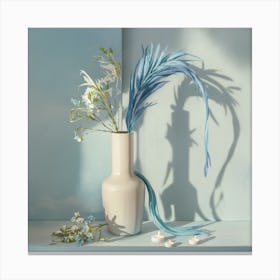 Blue Feathers In A Vase Canvas Print