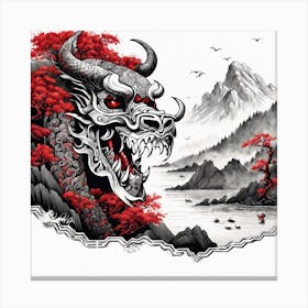 Chinese Dragon Mountain Ink Painting (149) Canvas Print