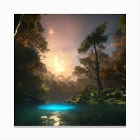 Blue Lake In The Forest Canvas Print