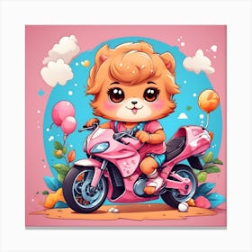 Cute Kitten On A Pink Motorcycle Canvas Print