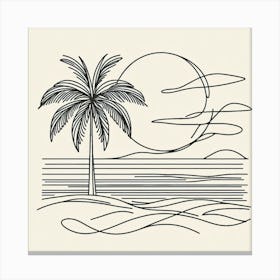 A Palm Tree and a Beach: A Soothing and Curvy Line Art Canvas Print