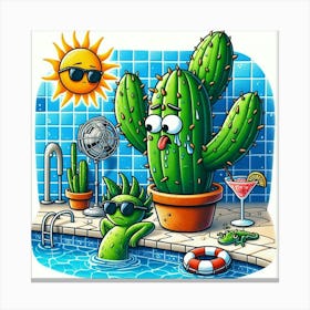 Cactus In The Pool 4 Stampe su tela