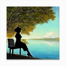 Woman Sitting On Bench 1 Canvas Print