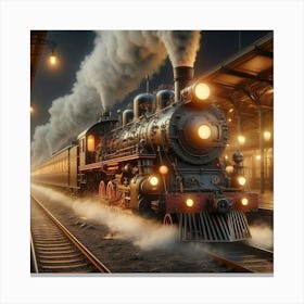 Steam Train At Night Canvas Print