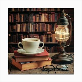 Coffee And Books In The Library 1 Canvas Print