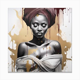 African Woman Gold and watercolor splatter Canvas Print