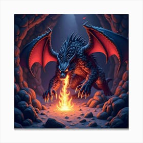 Demon Breathing Dark Fire In A Glowing, Colorful Cave 1 Canvas Print