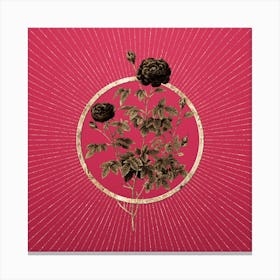 Gold Burgundy Cabbage Rose Glitter Ring Botanical Art on Viva Magenta n.0221 Canvas Print