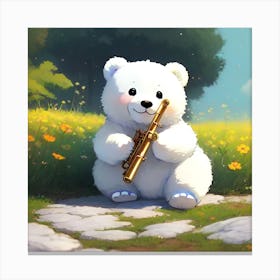 Teddy Bear Playing Flute Canvas Print