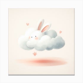 Cute White Bunny Shaped Cloud With Yellow Background Canvas Print