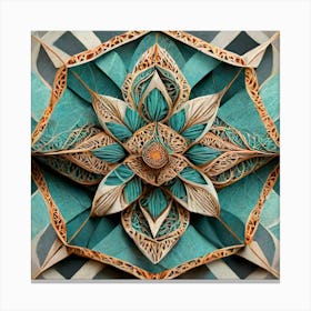 Firefly Beautiful Modern Detailed Floral Indian Mosaic Mandala Pattern In Neutral Gray, Teal, Charco Canvas Print